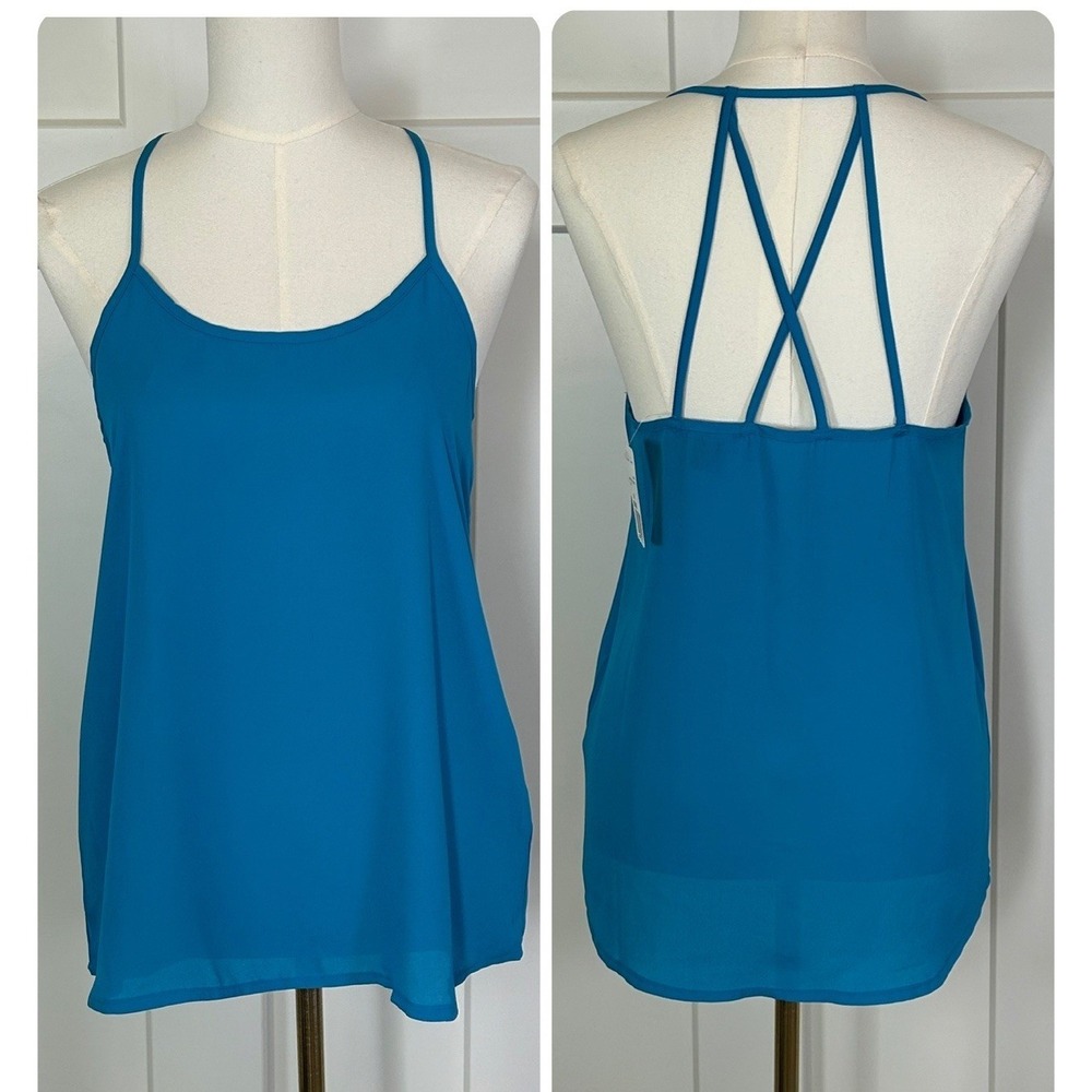 *NWT* Forever 21 Women's Medium Blue Strappy Back Sleeveless Tank Top Flowy Cami
